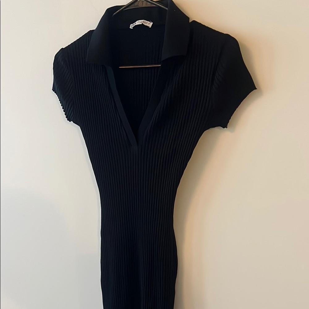 Maxi Black Ribbed Short Sleeve Dress